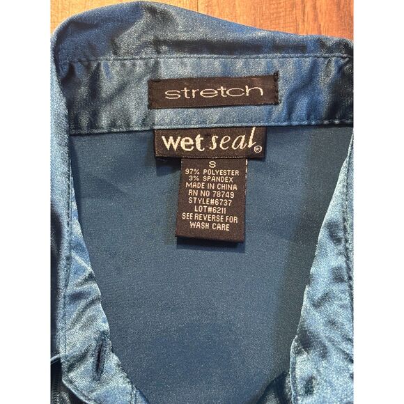 y2k wet seal mob style short sleeve button up blue ruffles fancy collared sz s - Picture 5 of 8